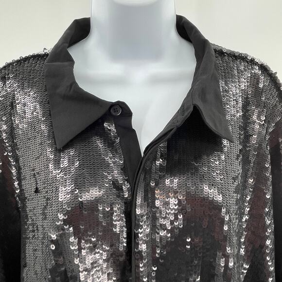 Future Collective Black Sequin Kahlana Barfield Brown Button Down Shirt 2X NWT - Picture 5 of 13